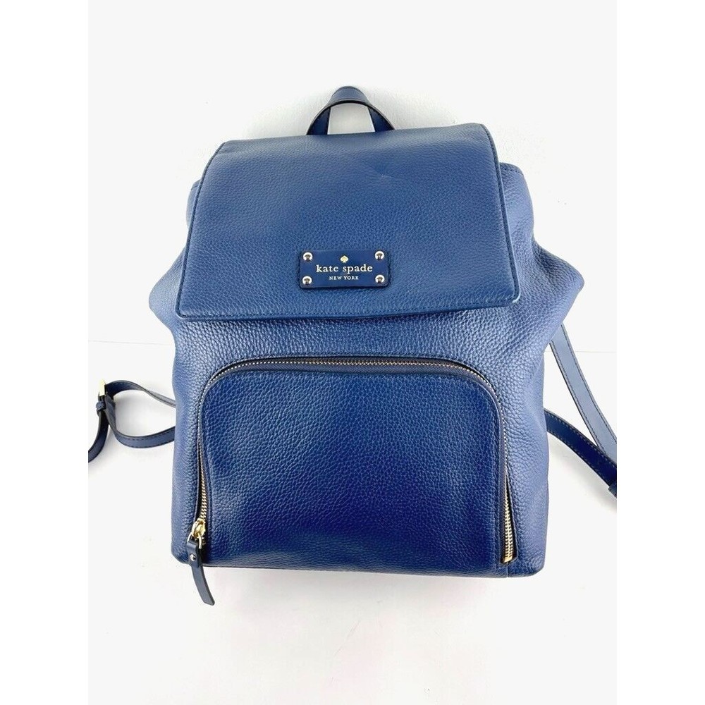 Kate Spade Remington Blue Pebbled Leather Backpack Magnetic Snap Flap‎ NWOT